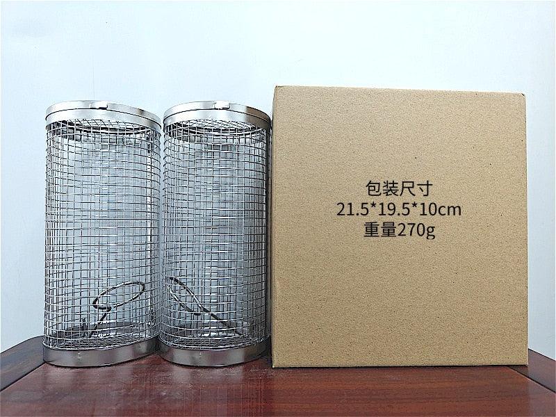 Rolling Grill Basket Set — Stainless Steel BBQ Cylinder (2 Pack)