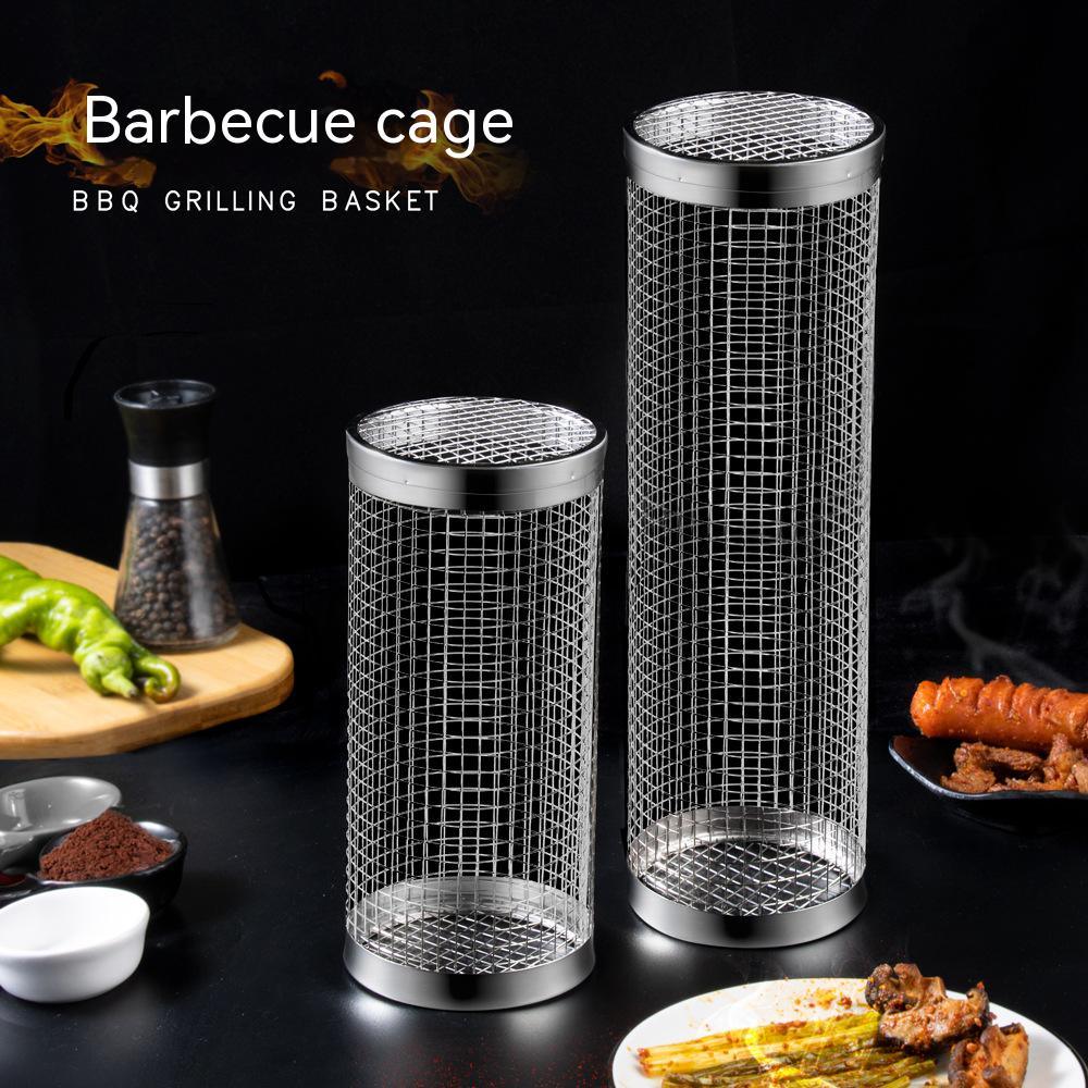 Rolling Grill Basket Set — Stainless Steel BBQ Cylinder (2 Pack)