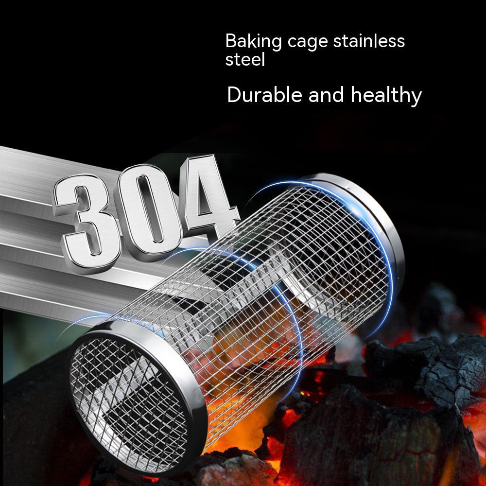 Rolling Grill Basket Set — Stainless Steel BBQ Cylinder (2 Pack)