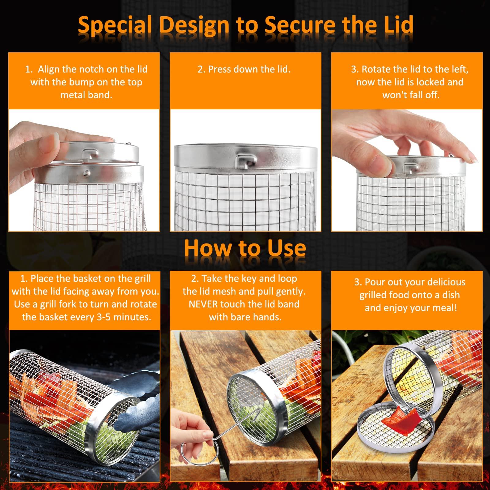 Rolling Grill Basket Set — Stainless Steel BBQ Cylinder (2 Pack)